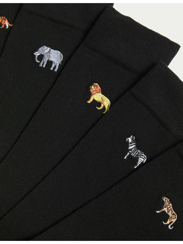 Marks & Spencer 5 parova Cool & Fresh™ čarapa, s visokim udjelom pamuke i motivom safari Marks & Spencer crna