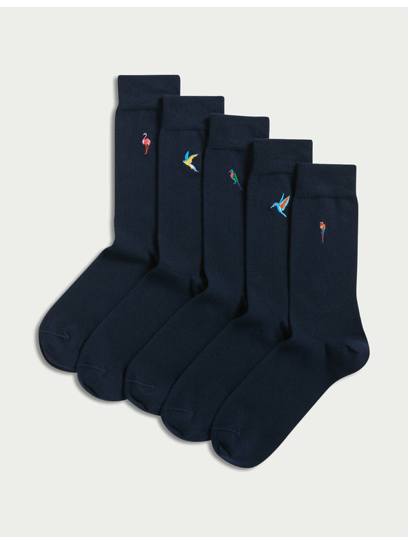 Marks & Spencer Cool & Fresh™ čarape s motivom ptica, s visokim udjelom pamuke, 5 parova u pakiranju Marks & Spencer mornarsko plava
