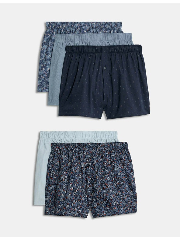 Marks & Spencer Tkane cvjetne bokserice s tehnologijom StayNew™, od čistog pamuka, 5 komada u pakiranju Marks & Spencer mornarsko plava
