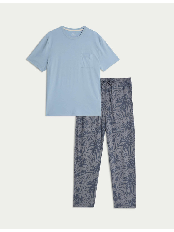 Marks & Spencer Pidžama set od čistog pamuka s printom palmi Marks & Spencer plava