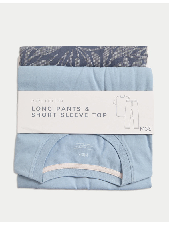 Marks & Spencer Pidžama set od čistog pamuka s printom palmi Marks & Spencer plava