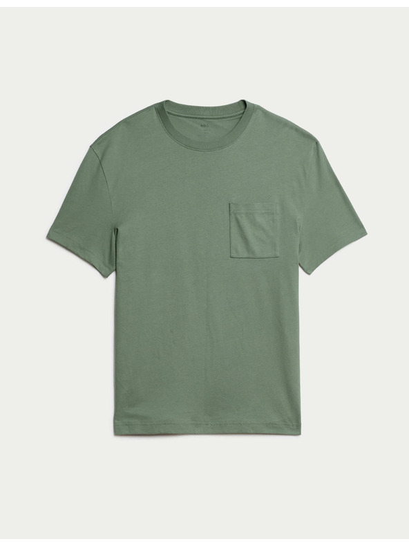Marks & Spencer Majica od srednje tankog materijala od čistog pamuka s džepom Marks & Spencer zelena