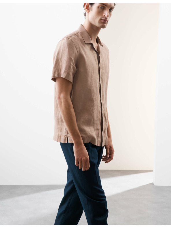 Marks & Spencer Košulja od čistog lana s motivom riblje kosti i kubánskim ovratnikom Marks & Spencer ružičasta