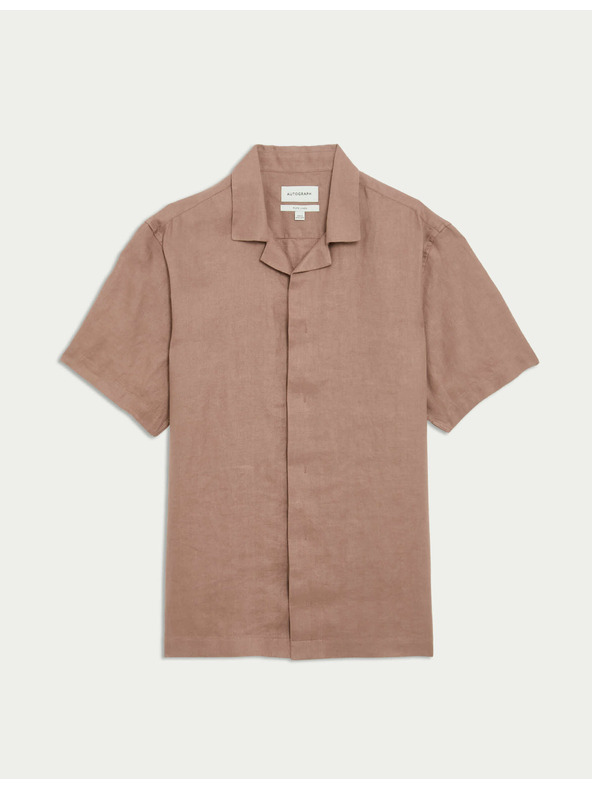 Marks & Spencer Košulja od čistog lana s motivom riblje kosti i kubánskim ovratnikom Marks & Spencer ružičasta