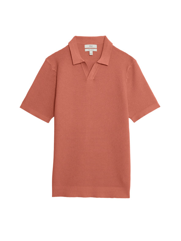 Marks & Spencer Pletena polo majica s otvorenim ovratnikom, od čistog pamuka Marks & Spencer narančasta