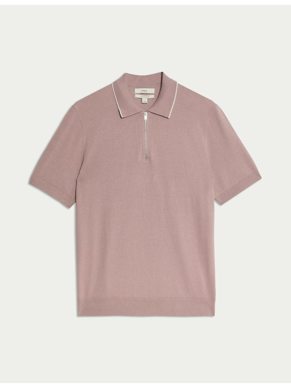 Marks & Spencer Pletena polo majica s pola zipom, s visokim udjelom pamuka Marks & Spencer smeđa