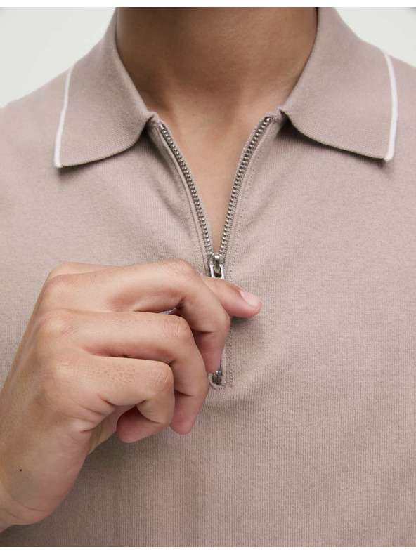 Marks & Spencer Pletena polo majica s pola zipom, s visokim udjelom pamuka Marks & Spencer smeđa