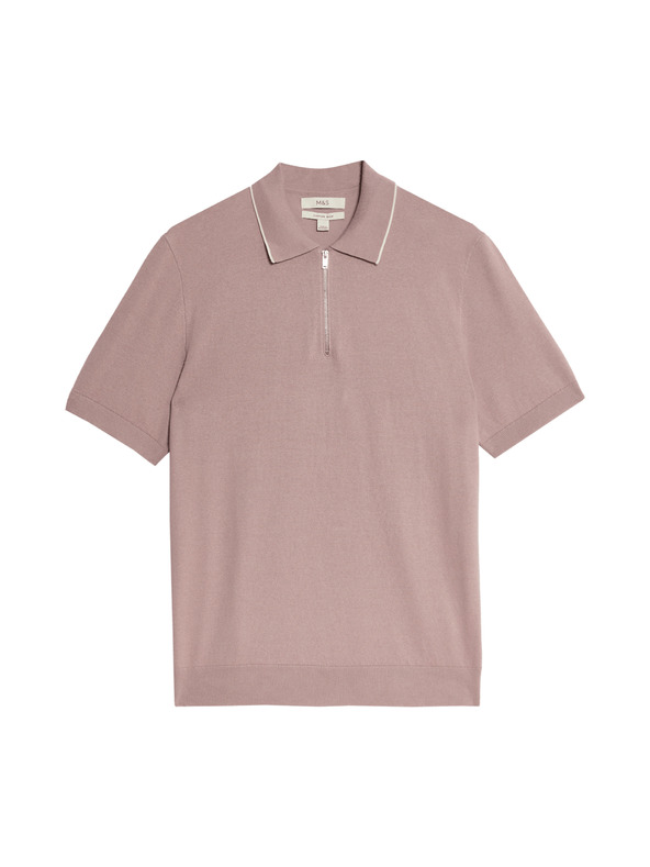 Marks & Spencer Pletena polo majica s pola zipom, s visokim udjelom pamuka Marks & Spencer smeđa