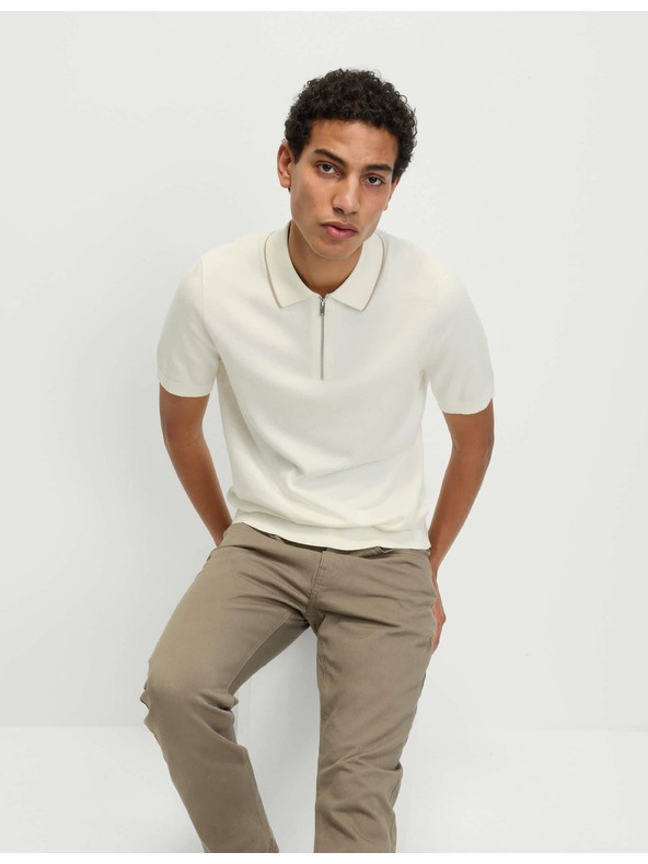 Marks & Spencer Pletena polo majica s pola zipom, s visokim udjelom pamuka Marks & Spencer krem