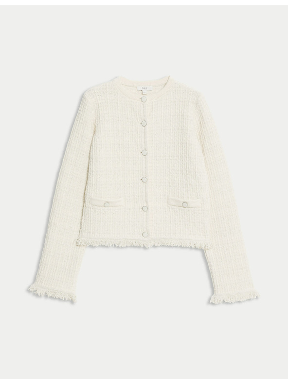 Marks & Spencer Pleteni kardigan s resicama i izrezom oko vrata, s visokim udjelom pamuka Marks & Spencer kremasta