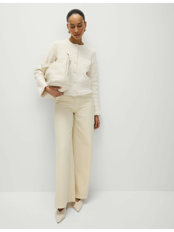 Marks & Spencer Pleteni kardigan s resicama i izrezom oko vrata, s visokim udjelom pamuka Marks & Spencer kremasta