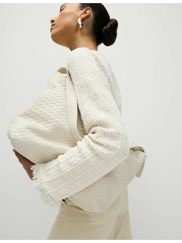 Marks & Spencer Pleteni kardigan s resicama i izrezom oko vrata, s visokim udjelom pamuka Marks & Spencer kremasta