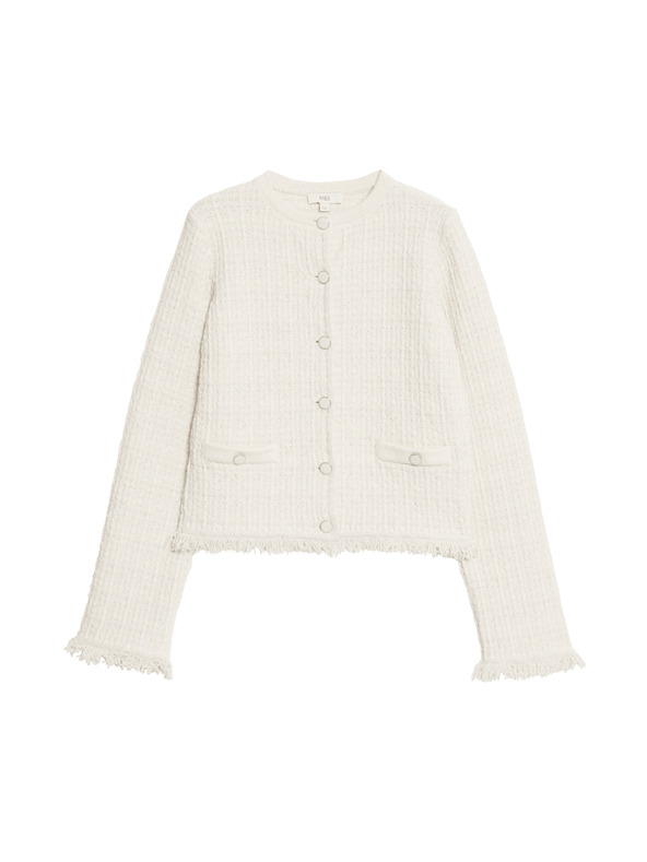 Marks & Spencer Pleteni kardigan s resicama i izrezom oko vrata, s visokim udjelom pamuka Marks & Spencer kremasta