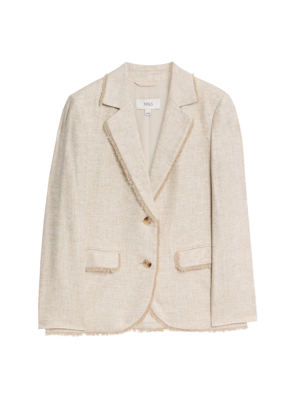 Marks & Spencer Melanž blazer s otrcanim rubovima i visokim udjelom lana Marks & Spencer kremasta