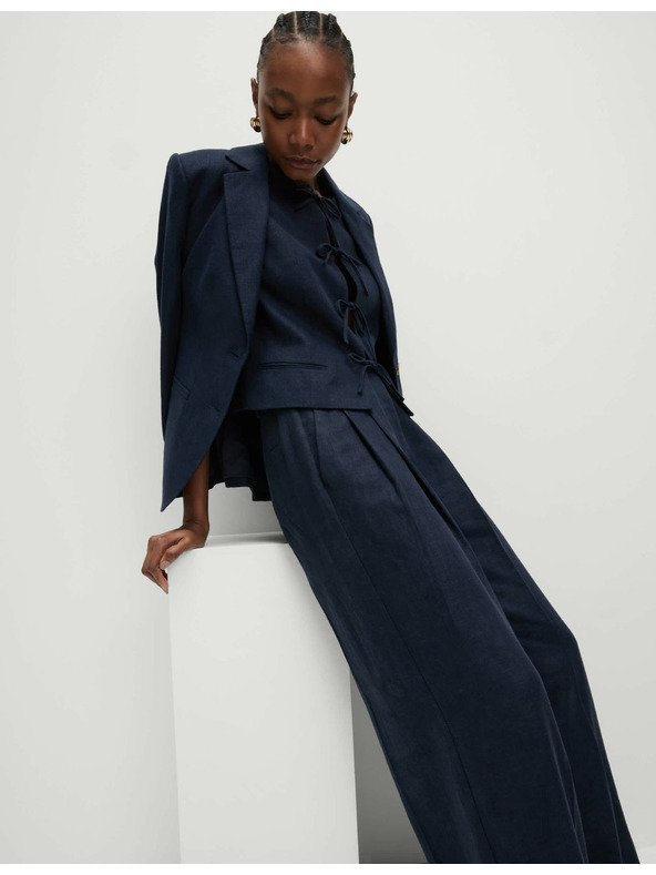 Marks & Spencer Keper hlače s visokim udjelom lana i širokim nogavicama Marks & Spencer mornarsko plava