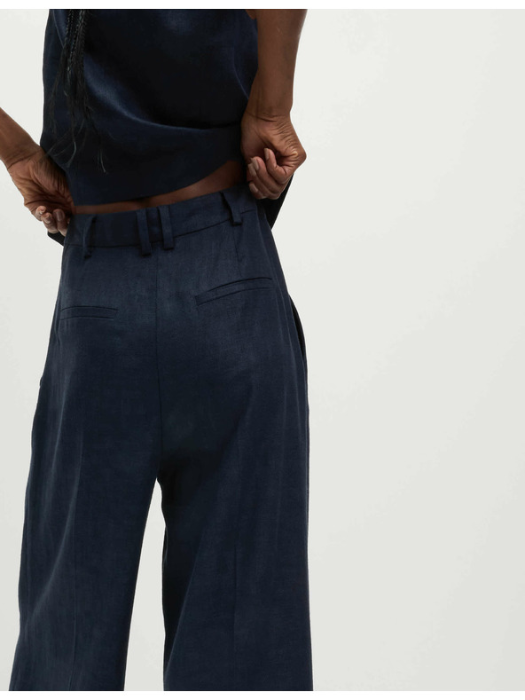 Marks & Spencer Keper hlače s visokim udjelom lana i širokim nogavicama Marks & Spencer mornarsko plava