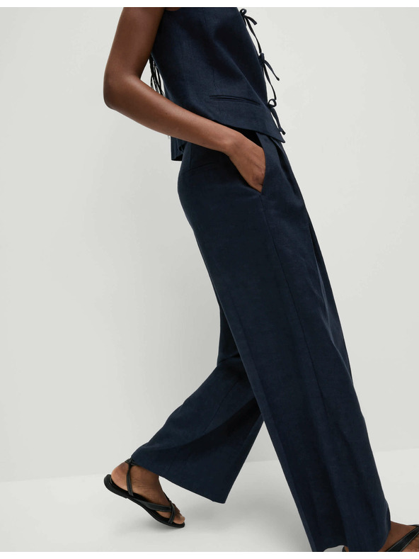 Marks & Spencer Keper hlače s visokim udjelom lana i širokim nogavicama Marks & Spencer mornarsko plava