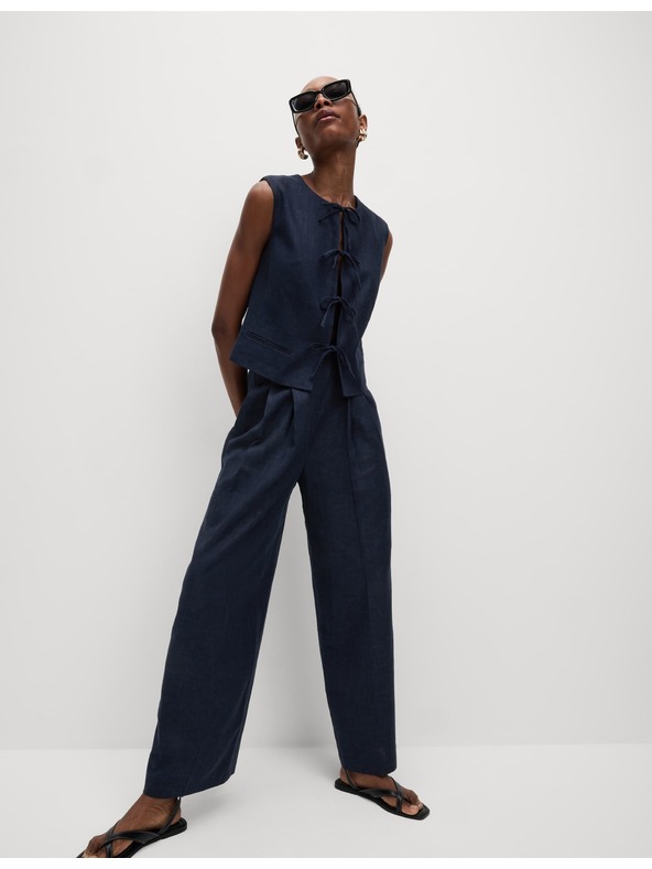 Marks & Spencer Keper hlače s visokim udjelom lana i širokim nogavicama Marks & Spencer mornarsko plava