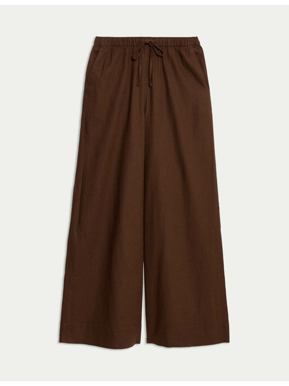 Marks & Spencer Hlače od mješavine lana sa steznom trakom i širokim nogavicama Marks & Spencer smeđa