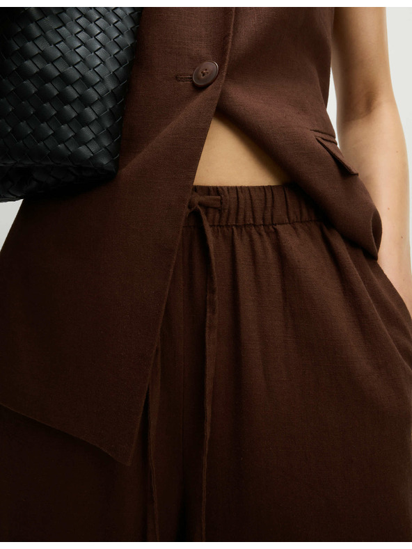 Marks & Spencer Hlače od mješavine lana sa steznom trakom i širokim nogavicama Marks & Spencer smeđa