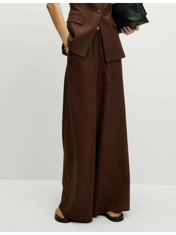 Marks & Spencer Hlače od mješavine lana sa steznom trakom i širokim nogavicama Marks & Spencer smeđa