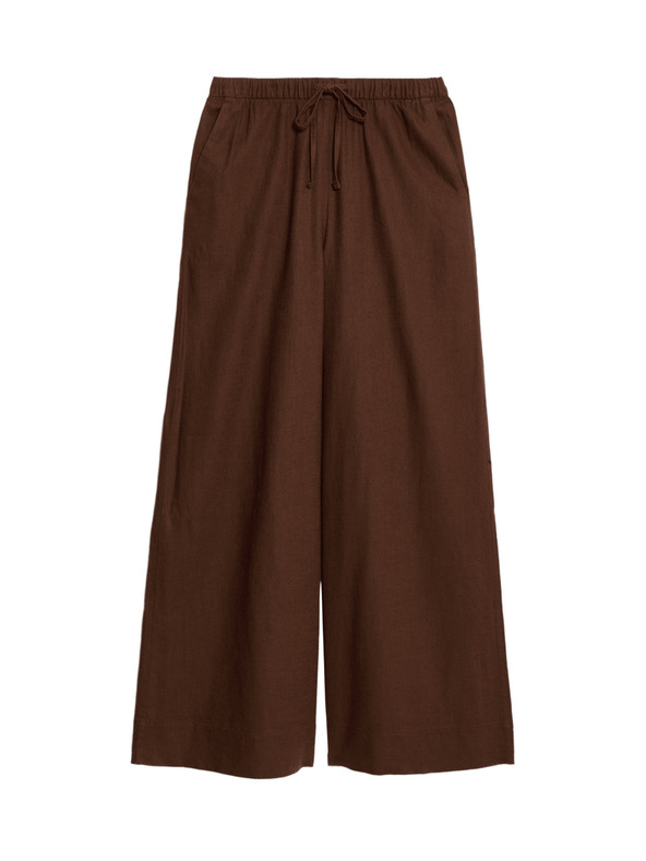 Marks & Spencer Hlače od mješavine lana sa steznom trakom i širokim nogavicama Marks & Spencer smeđa