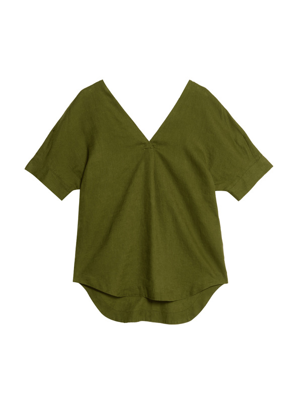 Marks & Spencer Labava bluza preko glave s V-izrezom od čistog lana Marks & Spencer zelena