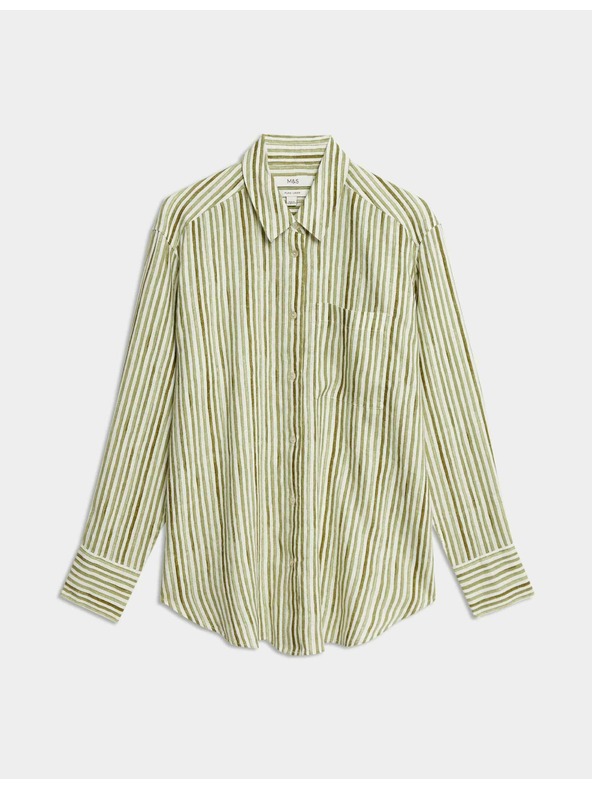 Marks & Spencer Prugasta košulja veličine maxi od čistog lana Marks & Spencer zelena