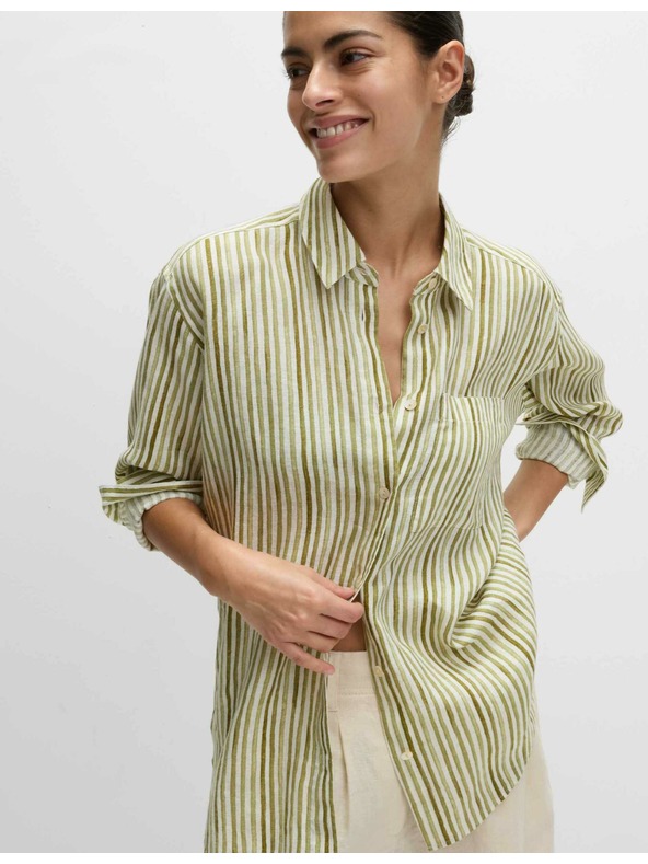 Marks & Spencer Prugasta košulja veličine maxi od čistog lana Marks & Spencer zelena