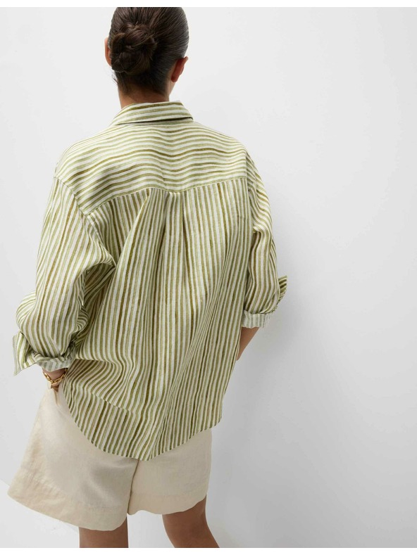 Marks & Spencer Prugasta košulja veličine maxi od čistog lana Marks & Spencer zelena