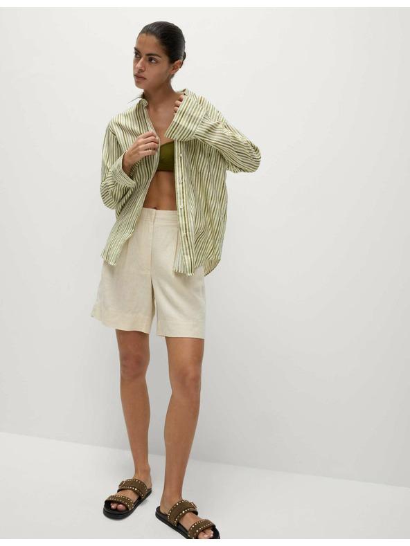 Marks & Spencer Prugasta košulja veličine maxi od čistog lana Marks & Spencer zelena