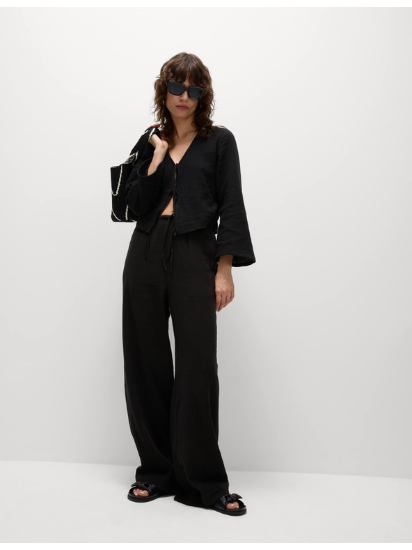 Marks & Spencer Hlače sa steznom vrpcom, od čistog pamuka Marks & Spencer crna