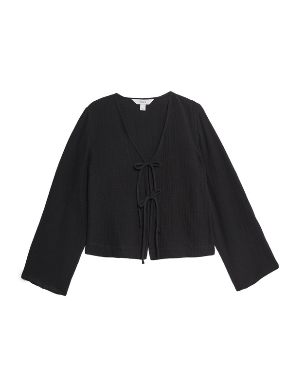 Marks & Spencer Plaža top s V-izrezom i vezom sprijeda od čistog pamuka Marks & Spencer crna