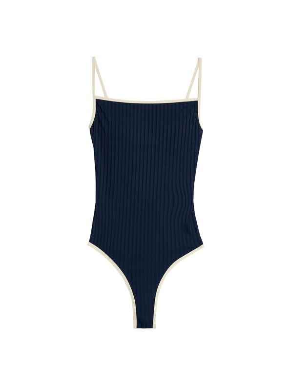 Marks & Spencer Rebrasti kupaći kostim s kutastim izrezom, s kontrastnim detaljima Marks & Spencer mornarsko plava