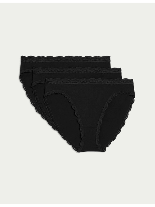 Marks & Spencer Pamučne čipkaste gaćice, 3 kom Marks & Spencer crne