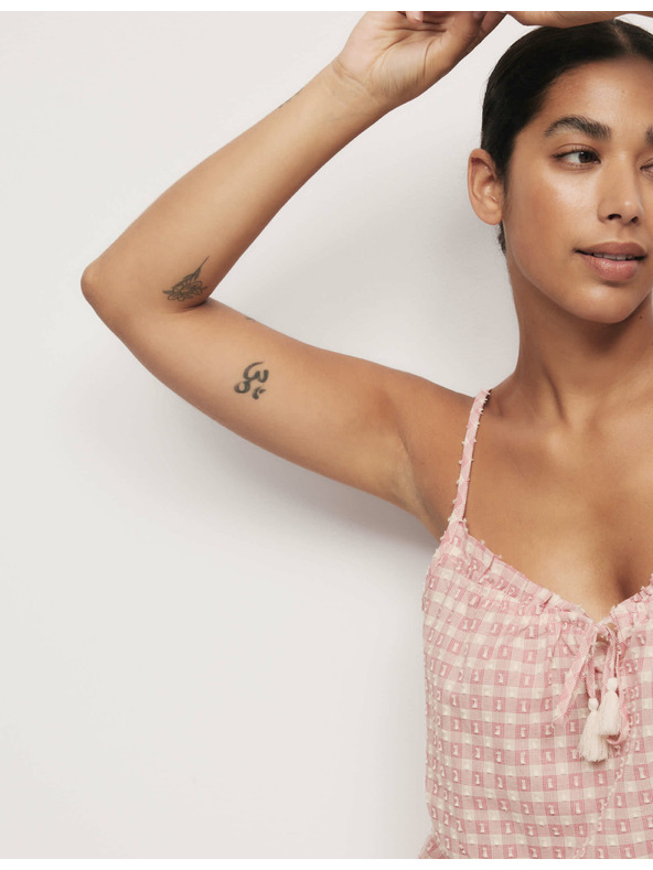 Marks & Spencer Gingham pidžama top od čistog pamuka s vezicama sprijeda Marks & Spencer ružičasta