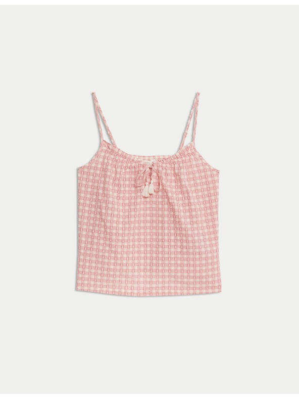 Marks & Spencer Gingham pidžama top od čistog pamuka s vezicama sprijeda Marks & Spencer ružičasta