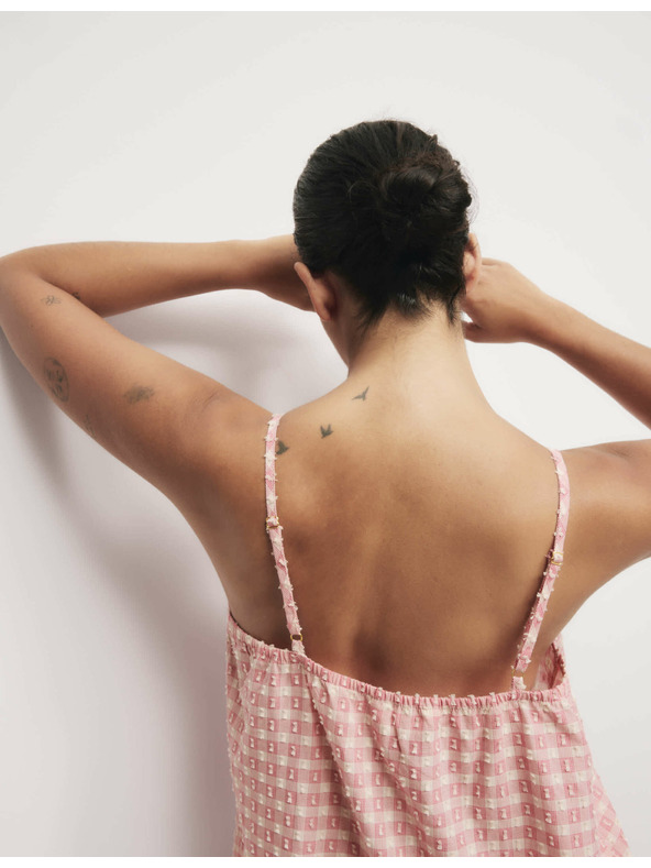 Marks & Spencer Gingham pidžama top od čistog pamuka s vezicama sprijeda Marks & Spencer ružičasta