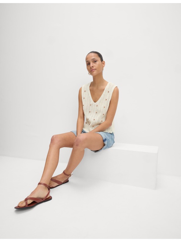 Marks & Spencer Skraćena teksturirana prsluk od pamučne mješavine, uskog kroja Marks & Spencer krem