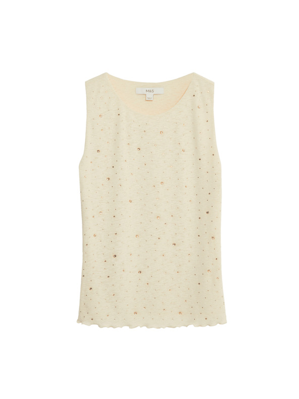 Marks & Spencer Ukrašena majica s izrezom oko vrata Marks & Spencer krem
