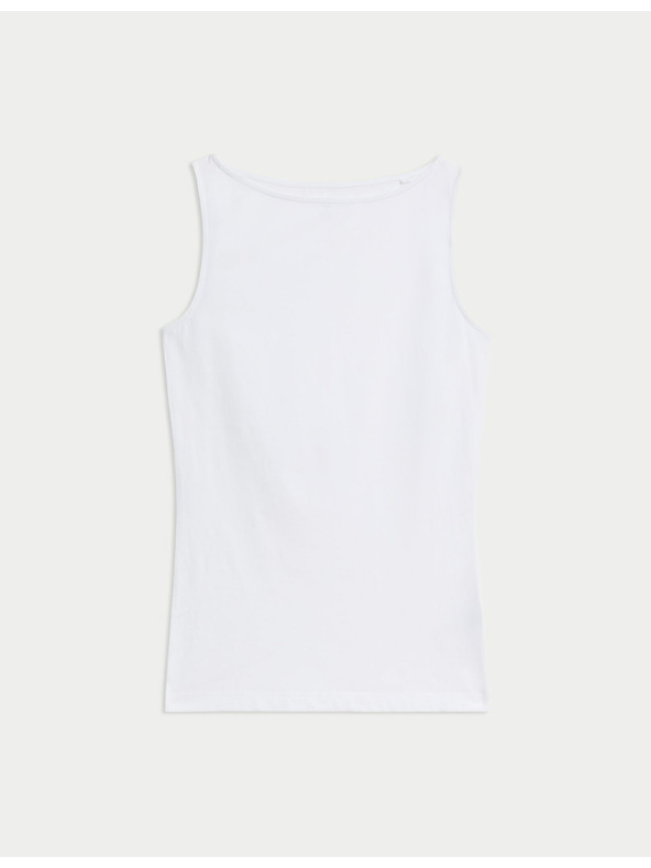 Marks & Spencer Top majica s izrezom na łađice s visokim udjelom pamuka Marks & Spencer bijela