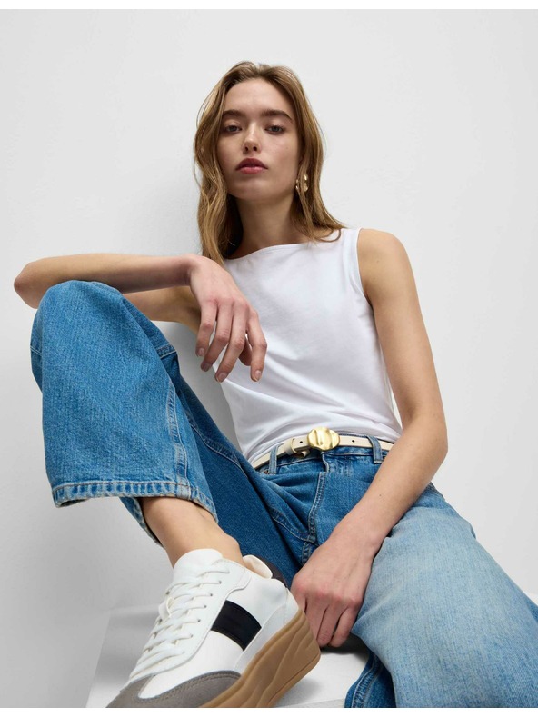 Marks & Spencer Top majica s izrezom na łađice s visokim udjelom pamuka Marks & Spencer bijela