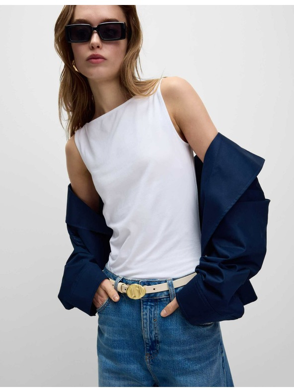 Marks & Spencer Top majica s izrezom na łađice s visokim udjelom pamuka Marks & Spencer bijela