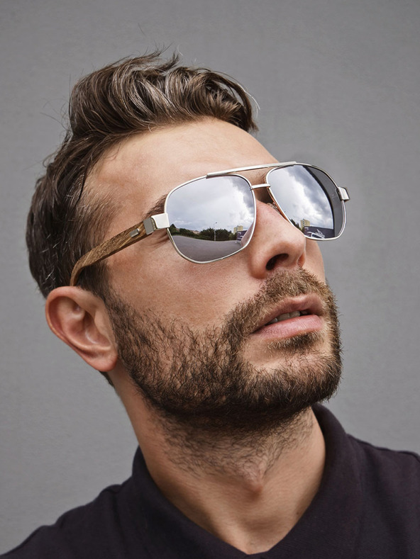 VEYREY VeyRey Drvene avijatičarske sunčane naočale Pent srebrne leće