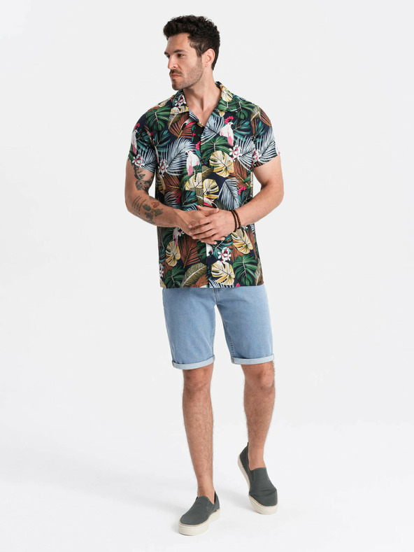 Ombre Clothing Ombre odjeća Plava muška košulja kratkih rukava s uzorkom