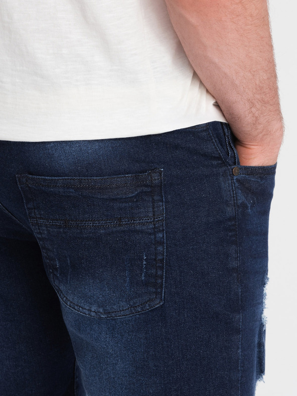 Ombre Clothing Tamnoplave muške traper kratke hlače s rupama Ombre Clothing