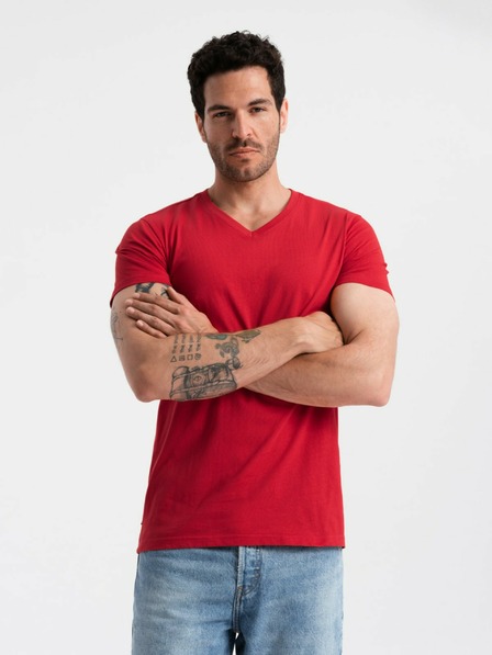 Ombre Clothing Crvena muška pamučna osnovna majica s izrezom Ombre Clothing