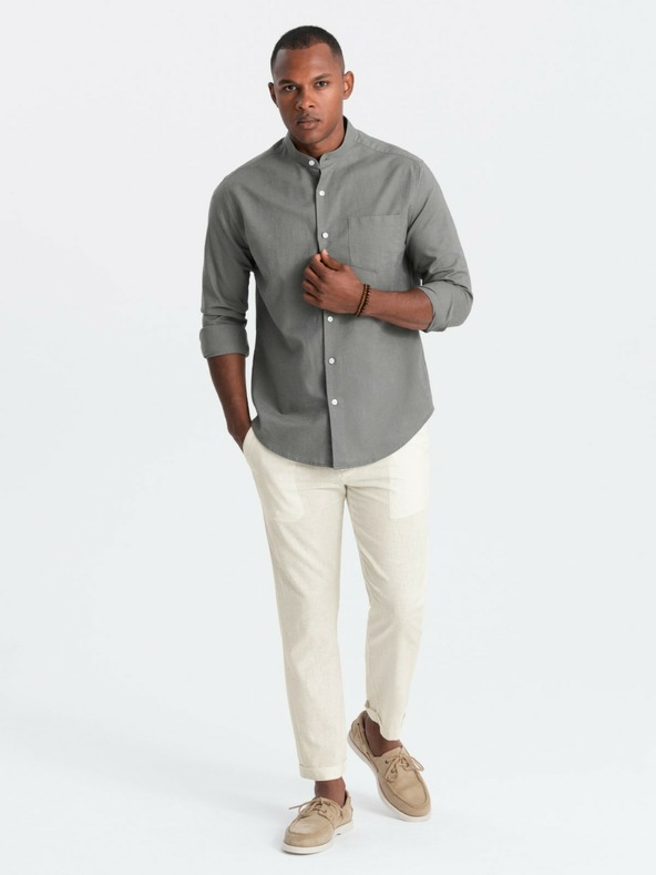 Ombre Clothing Krem muške chino hlače s mješavinom lana Ombre Clothing