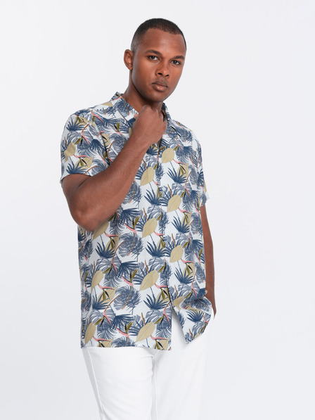 Ombre Clothing Ombre Clothing Muška bijela košulja kratkih rukava s uzorkom