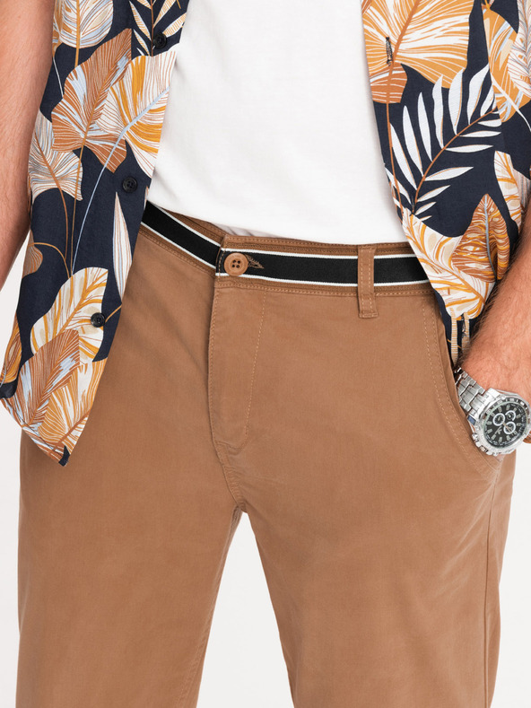 Ombre Clothing Smeđe muške chino hlače s ukrasnim remenom Ombre Clothing